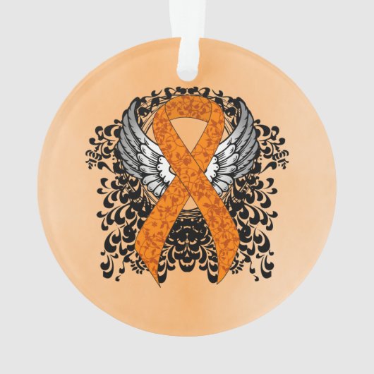 Oranje Awareness Ribbon met Wings Ornament (achterkant)