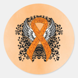 Oranje Awareness Ribbon met Wings Ronde Sticker