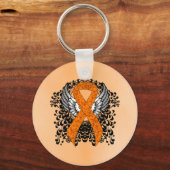Oranje Awareness Ribbon met Wings Sleutelhanger (Voorkant)