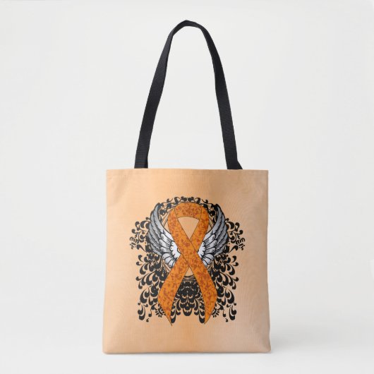 Oranje Awareness Ribbon met Wings Tote Bag (Voorkant)