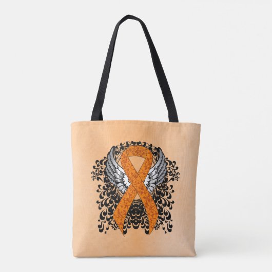 Oranje Awareness Ribbon met Wings Tote Bag (Achterkant)