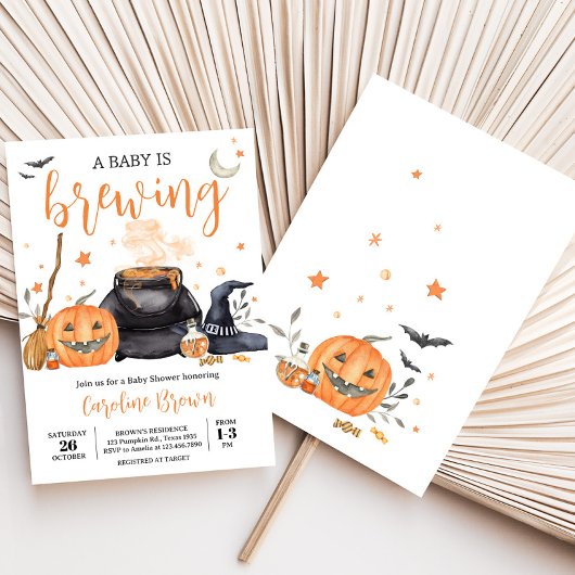 Oranje Baby brouwt Schattige Halloween Baby shower Kaart