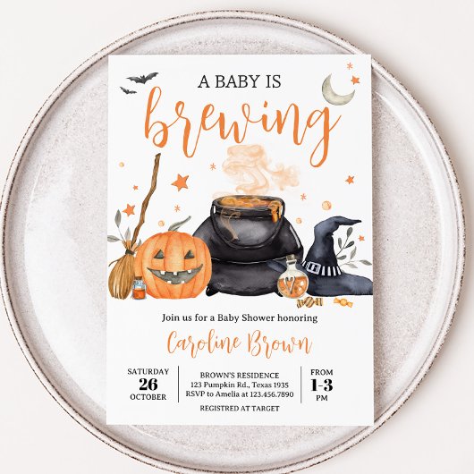 Oranje Baby brouwt Schattige Halloween Baby shower Kaart