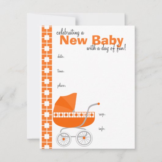oranje Baby Buggy Kaart (Voorkant)