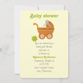 Oranje baby, groene bloem voor baby shower kaart
