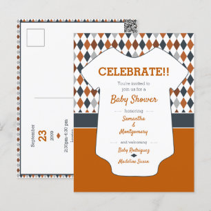 Oranje Baby shower Argyle verbrand Briefkaart