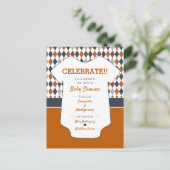 Oranje Baby shower Argyle verbrand Briefkaart (Staand voorkant)