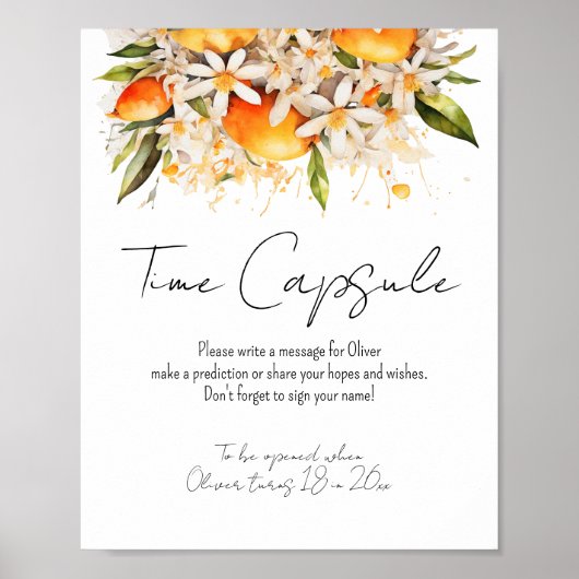 Oranje Baby shower Citrus Tijd Capsule Poster (Voorkant)
