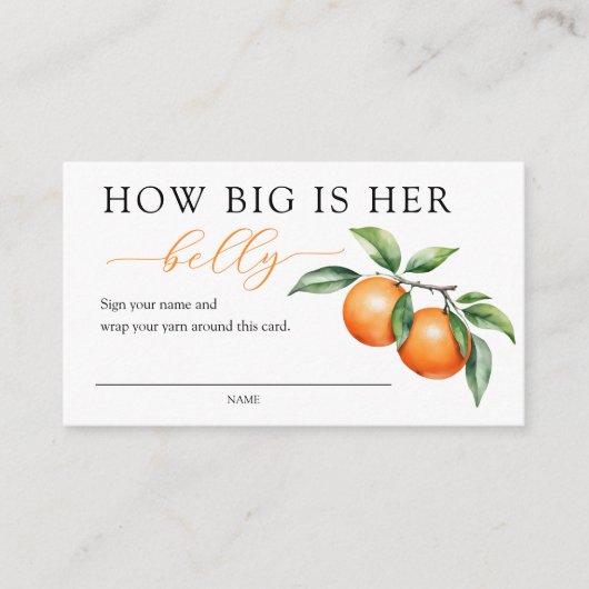 Oranje Baby shower Hoe groot is haar buikspel Informatiekaartje (Voorkant)