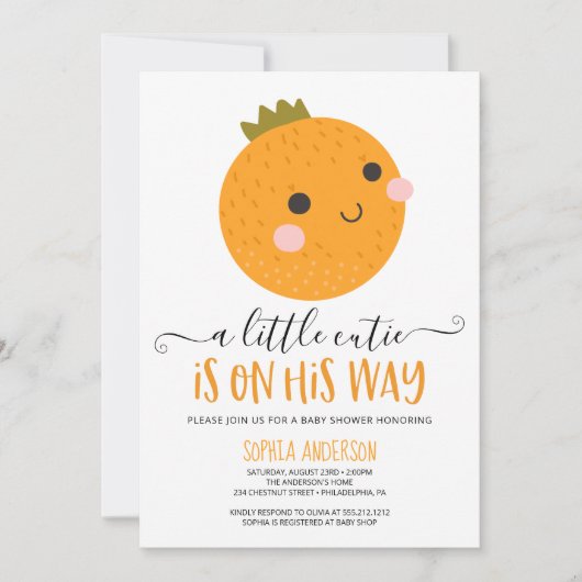 Oranje Baby shower kleine cutie Citrus Modern Boy Kaart (Voorkant)