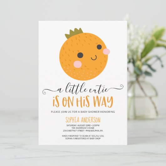 Oranje Baby shower kleine cutie Citrus Modern Boy Kaart (Staand voorkant)