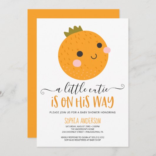 Oranje Baby shower kleine cutie Citrus Modern Boy Kaart (Voorkant / Achterkant)