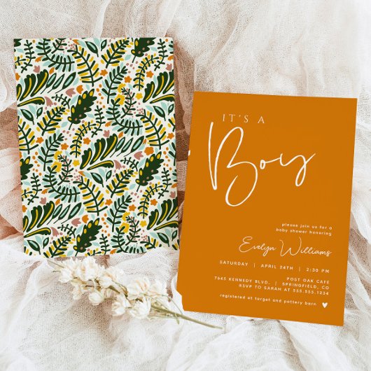 Oranje Baby shower minimalistische uitnodiging