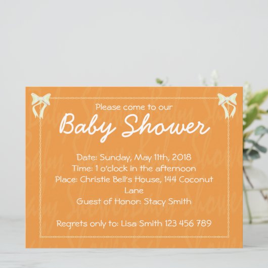 Oranje Baby shower uitnodiging (Staand voorkant)