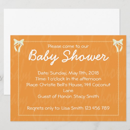 Oranje Baby shower uitnodiging (Voorkant / Achterkant)