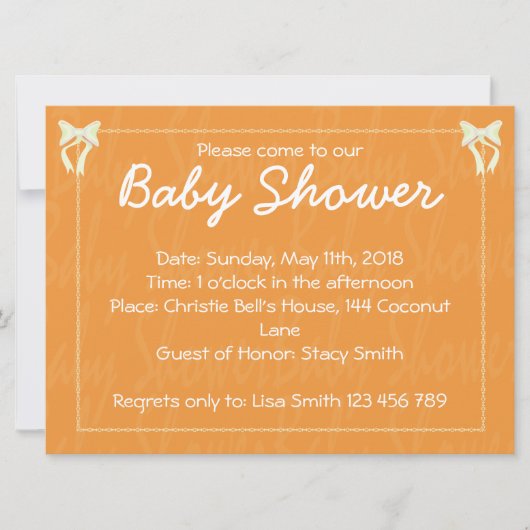 Oranje Baby shower uitnodiging (Voorkant)