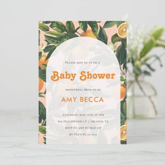 Oranje Baby shower uitnodiging Neutrale Waterverf (Staand voorkant)