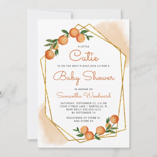 Oranje Baby shower van kleine cutie Citrus Kaart (Voorkant)