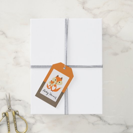 Oranje Baby shower voor Fox Burlap Cadeaulabel (Met Touw)