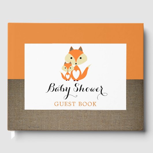 Oranje Baby shower voor Fox Burlap Gastenboek (Voorkant)