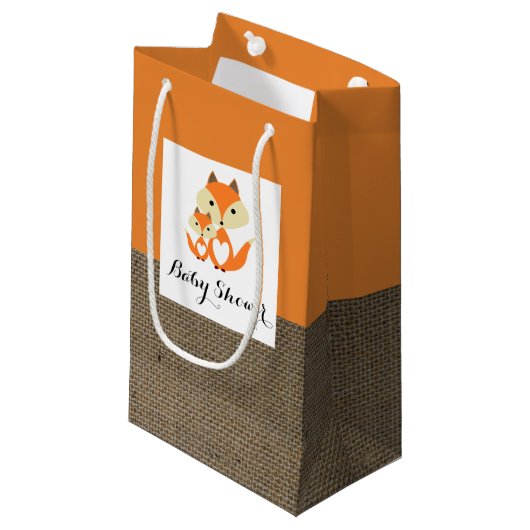 Oranje Baby shower voor Fox Burlap Klein Cadeauzakje (Voorkant Gekanteld)