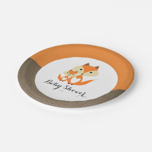 Oranje Baby shower voor Fox Burlap Papieren Bordje