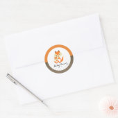 Oranje Baby shower voor Fox Burlap Ronde Sticker (Envelop)