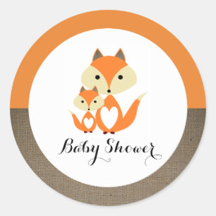 Oranje Baby shower voor Fox Burlap Ronde Sticker