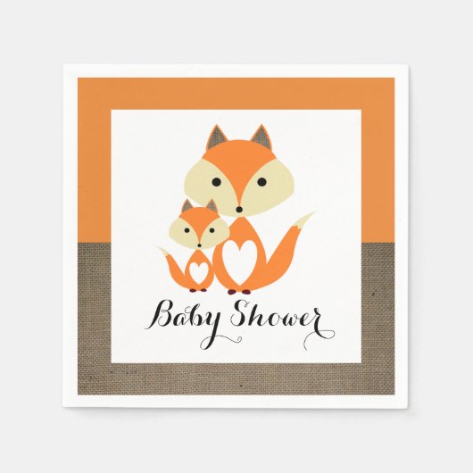 Oranje Baby shower voor Fox Burlap Servet (Voorkant)