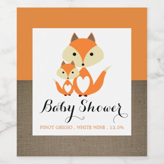 Oranje Baby shower voor Fox Burlap Wijn Etiket (Enkel label)
