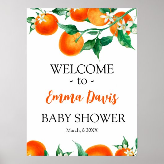 Oranje Baby shower Welkomstteken Sjabloon Poster (Voorkant)
