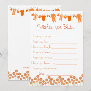 Oranje Baby shower wensen voor Baby spel Kaart