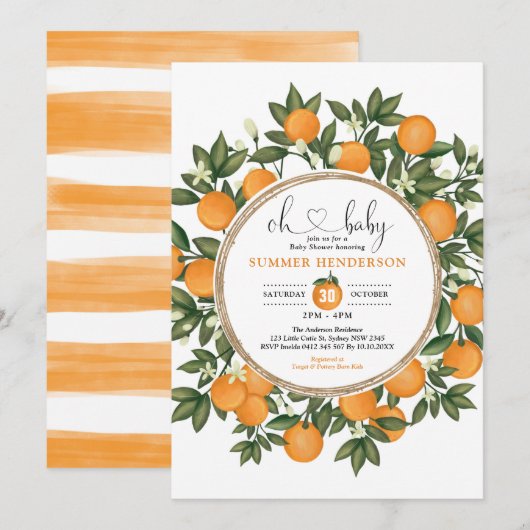 Oranje Baby shower Zomer Citrus Boho Greenery Kaart (Voorkant / Achterkant)