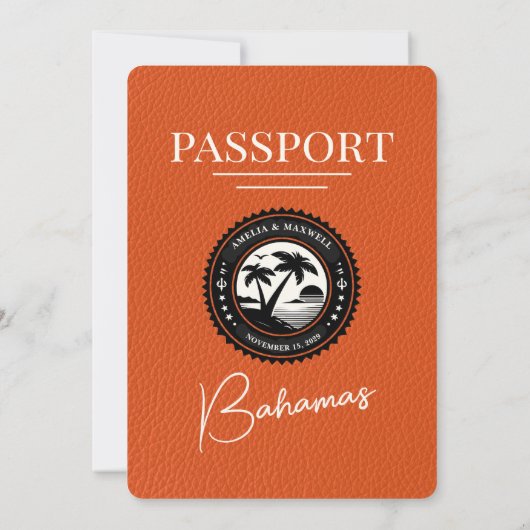 Oranje Bahamas Passport bruiloft Kaart (Achterkant)