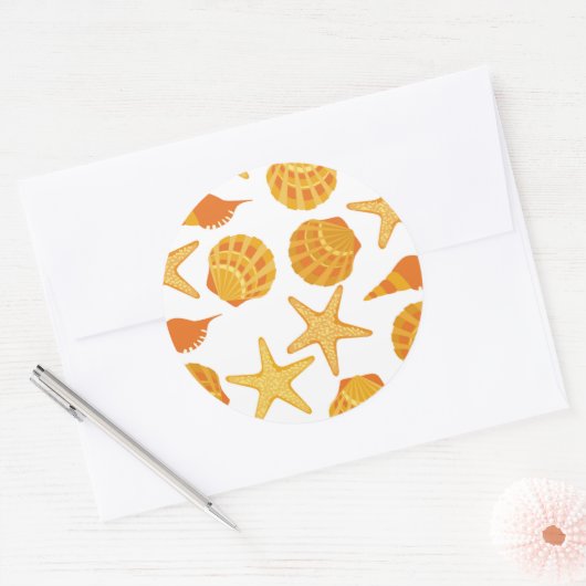 Oranje balkpatroon ronde sticker (Envelop)