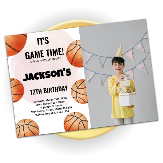 Oranje Balls Basketball Birthday Invitation foto Kaart