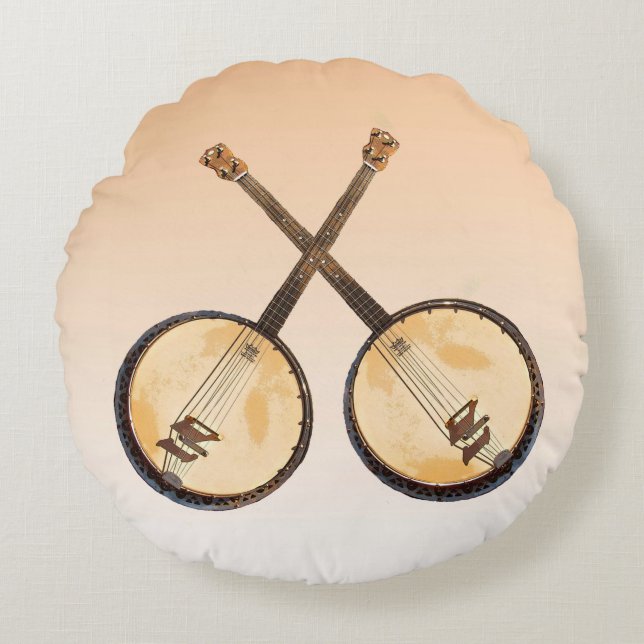 Oranje banjo Music Instruments Round Pillow Rond Kussen (Voorkant)