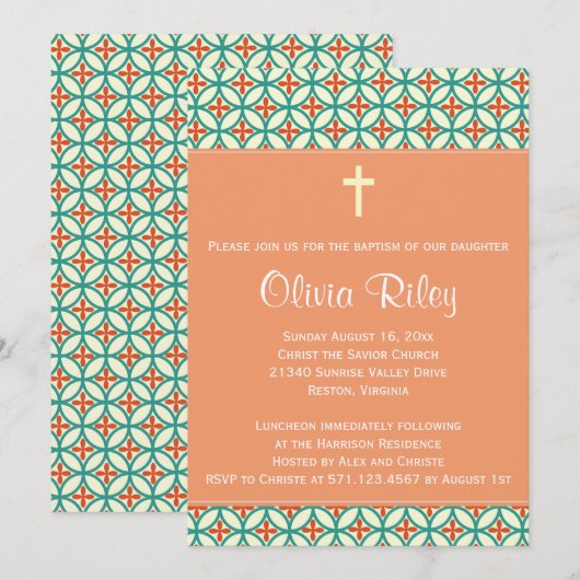 Oranje baptisme/Christening Invite Kaart (Voorkant / Achterkant)