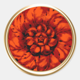 Oranje  barokonkruid in reliëf ronde sticker