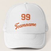 Oranje Baseball Custom Player Nummer & Team Naam Trucker Pet (Voorkant)