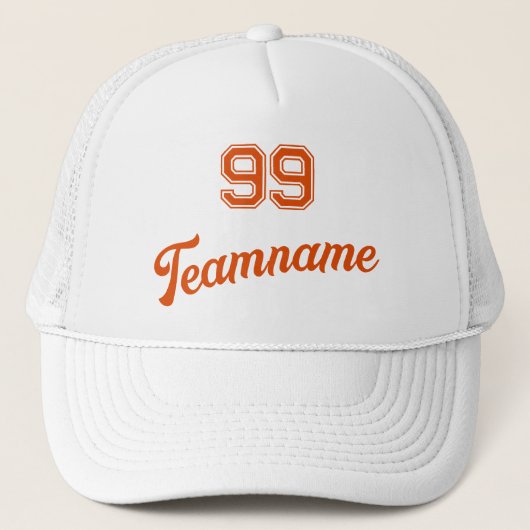 Oranje Baseball Custom Player Nummer & Team Naam Trucker Pet (Voorkant)
