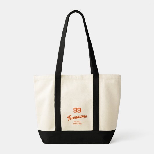 Oranje Baseball Custom Player Nummer & TeamName Tote Bag (Achterkant)