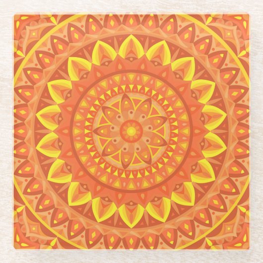 Oranje basis Mandala Glazen Onderzetter (Voorkant)