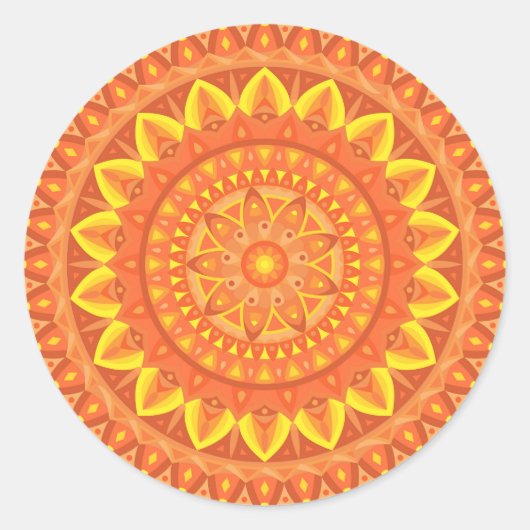 Oranje basis Mandala Ronde Sticker (Voorkant)