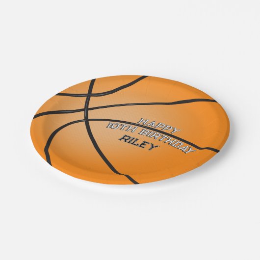 Oranje basketbal Happy Birthday Naam Papieren Bordje (Gekanteld)