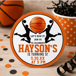 oranje basketbal Jongen 5de verjaardagsfeestje Ronde Sticker