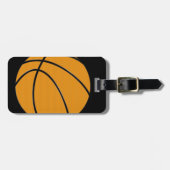 Oranje basketbal met zwarte achtergrond bagagelabel (Voorkant horizontaal)