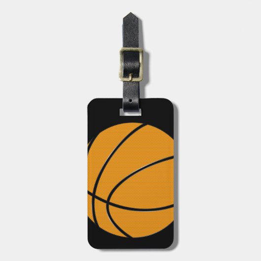Oranje basketbal met zwarte achtergrond bagagelabel (Voorkant verticaal)