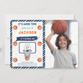 Oranje Basketbal Verjaardag Foto Uitnodiging (Voorkant)