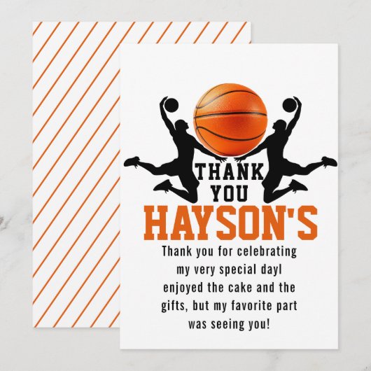 oranje basketbaljongen 5e verjaardagsfeestje bedankkaart (Voorkant / Achterkant)